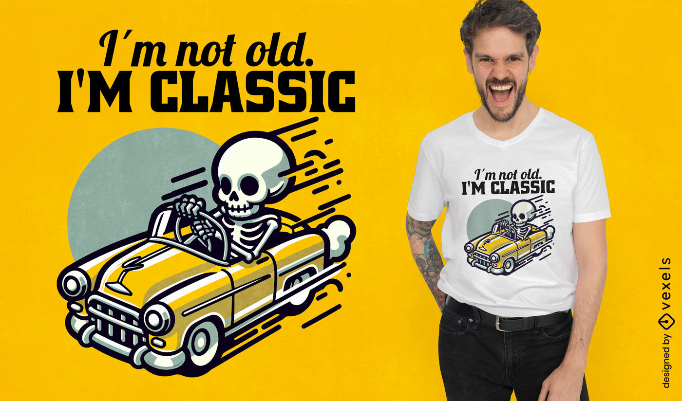 Design clássico de camiseta com esqueleto de carro