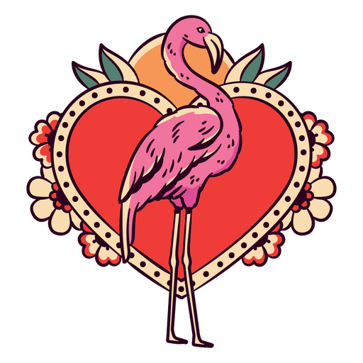 Stilvolle Flamingo-Herzillustration PNG-Design