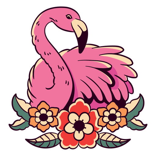 Pink flamingo with flower design t-shirt PNG Design