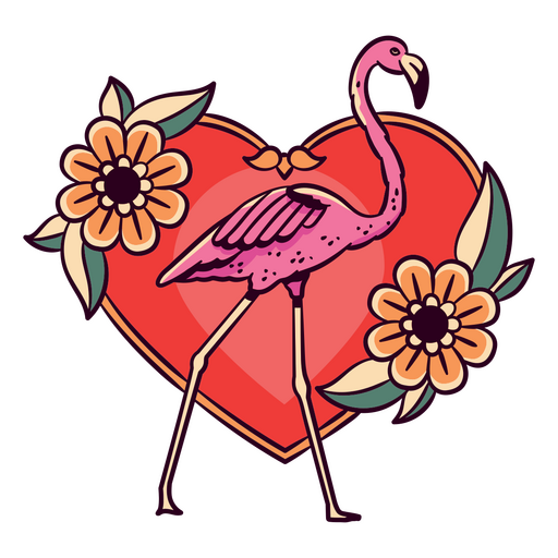 Romantic heart with a flamingo PNG Design