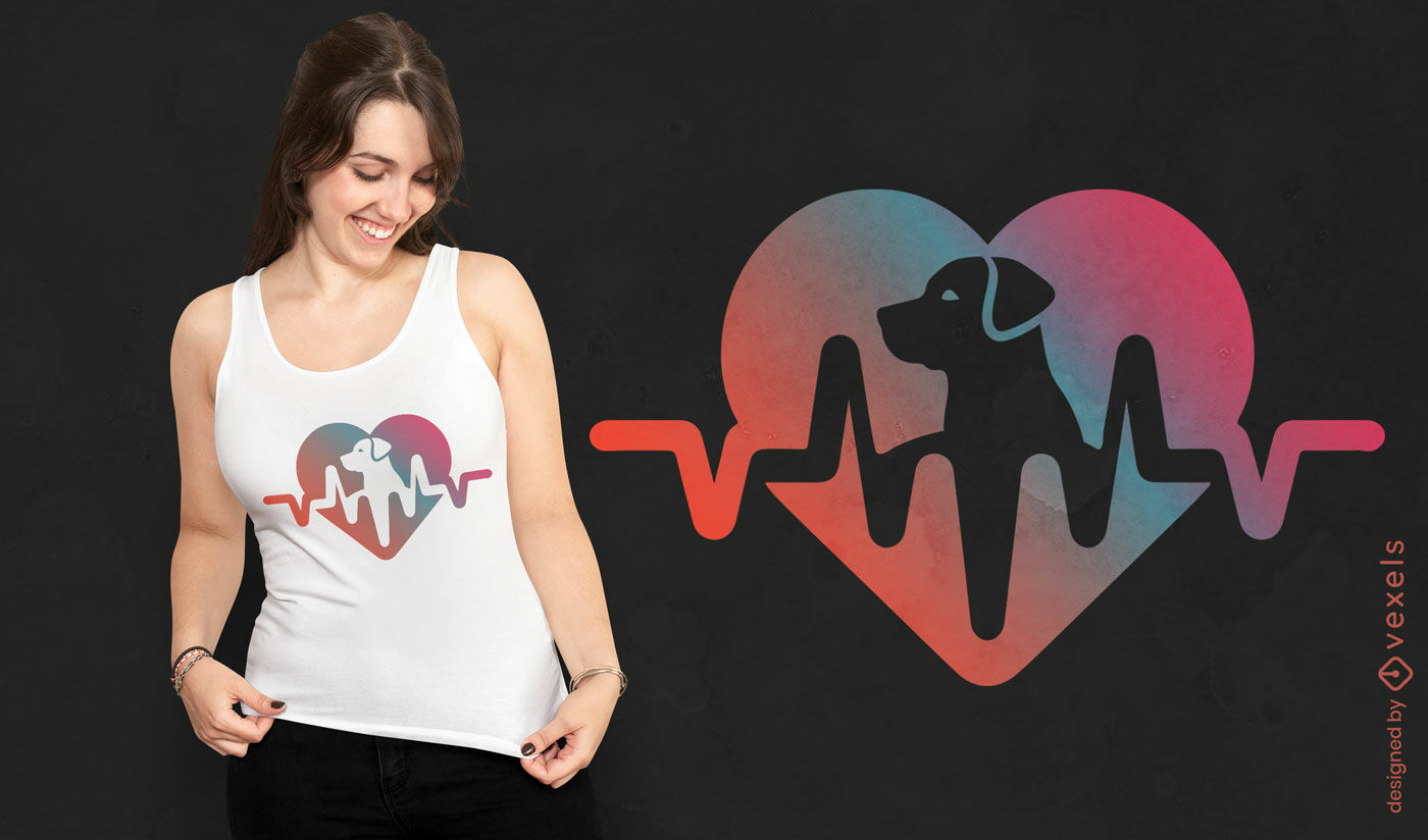 Design de camiseta com batimento cardíaco de amor de cachorro