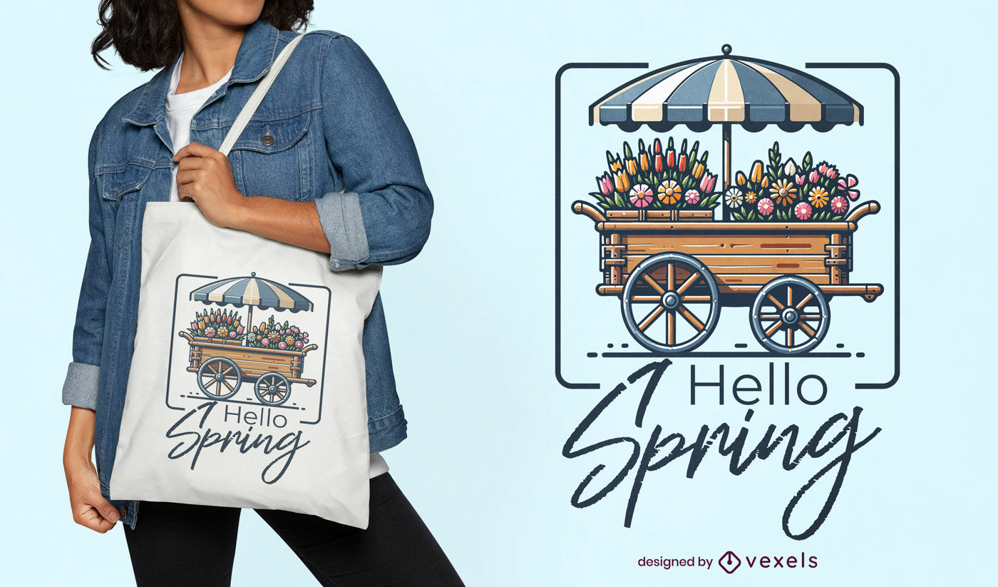 Hello spring floral tote bag design