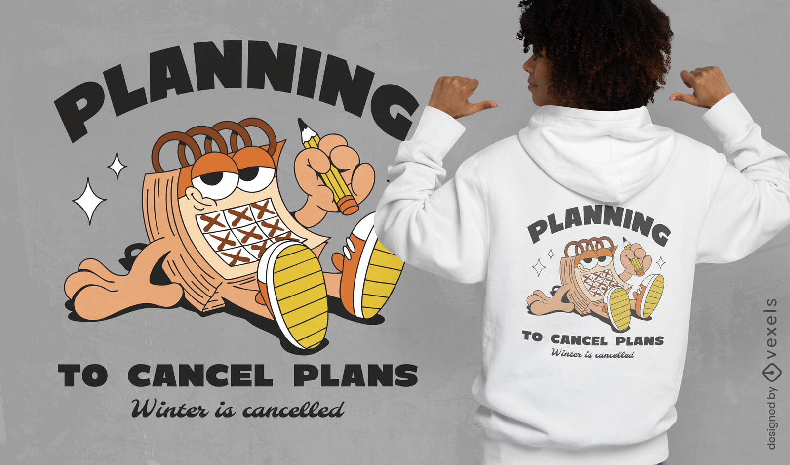 Diseño de camiseta con la frase "Planeando cancelar planes"