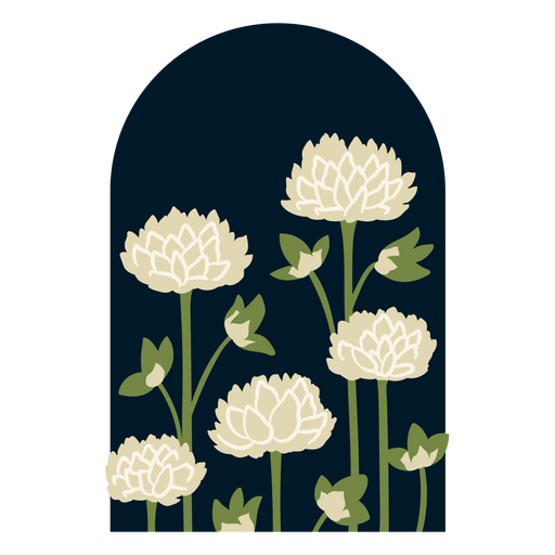 Design floral com flores brancas e caules verdes Desenho PNG