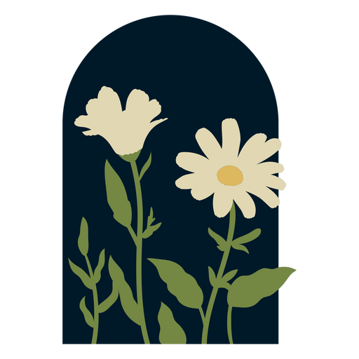 Blumendesign mit grünen Blättern und weißen Blüten PNG-Design