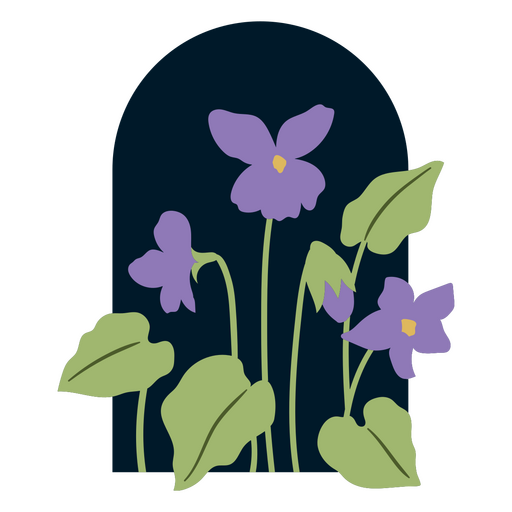 Purple flower design with green leaves PNG Design