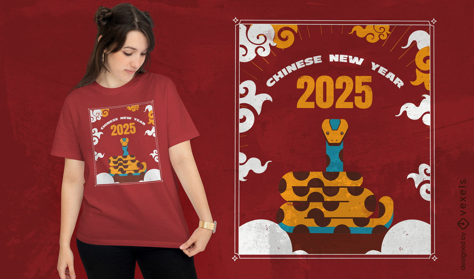 Diseño de camiseta tradicional del Año Nuevo chino 2025