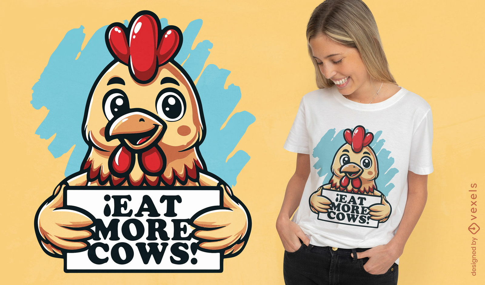 Diseño de camiseta que dice "Come más vacas"