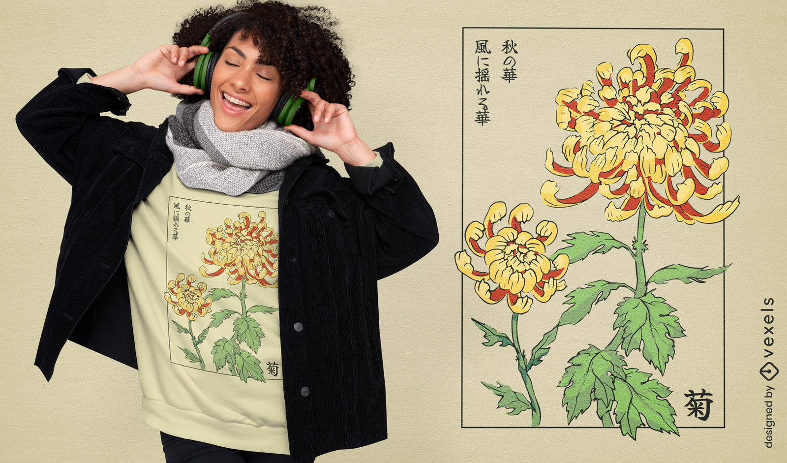 Chrysanthemen-japanisches T-Shirt-Design