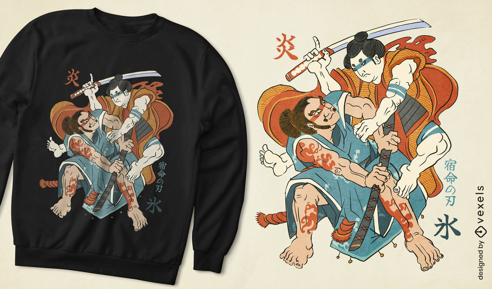 Traditionelles japanisches Samurai-Kampf-T-Shirt-Design