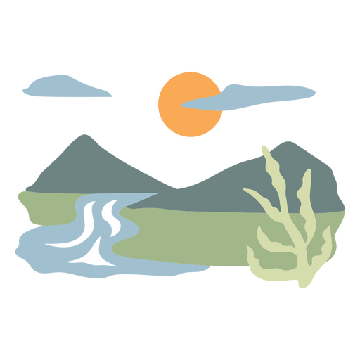 Paisagem de montanha com design de pôr do sol Desenho PNG