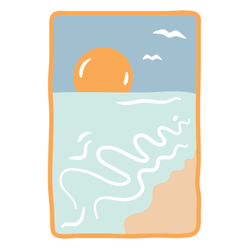 Diseño de bolso de mano con ondas oceánicas y pájaros volando sobre el agua. Diseño PNG