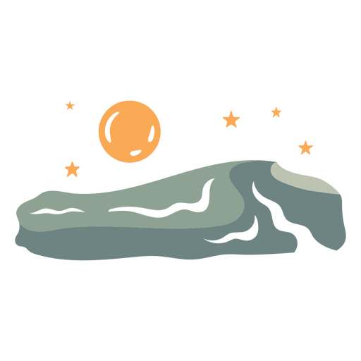 Diseño de luna y estrellas sobre una roca. Diseño PNG