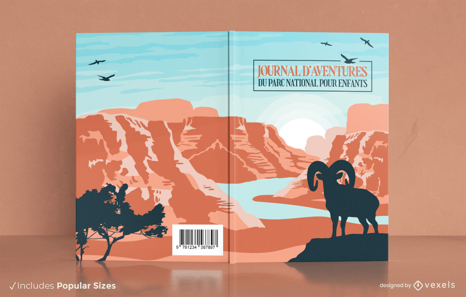 Design de capa de livro de aventura em parque nacional