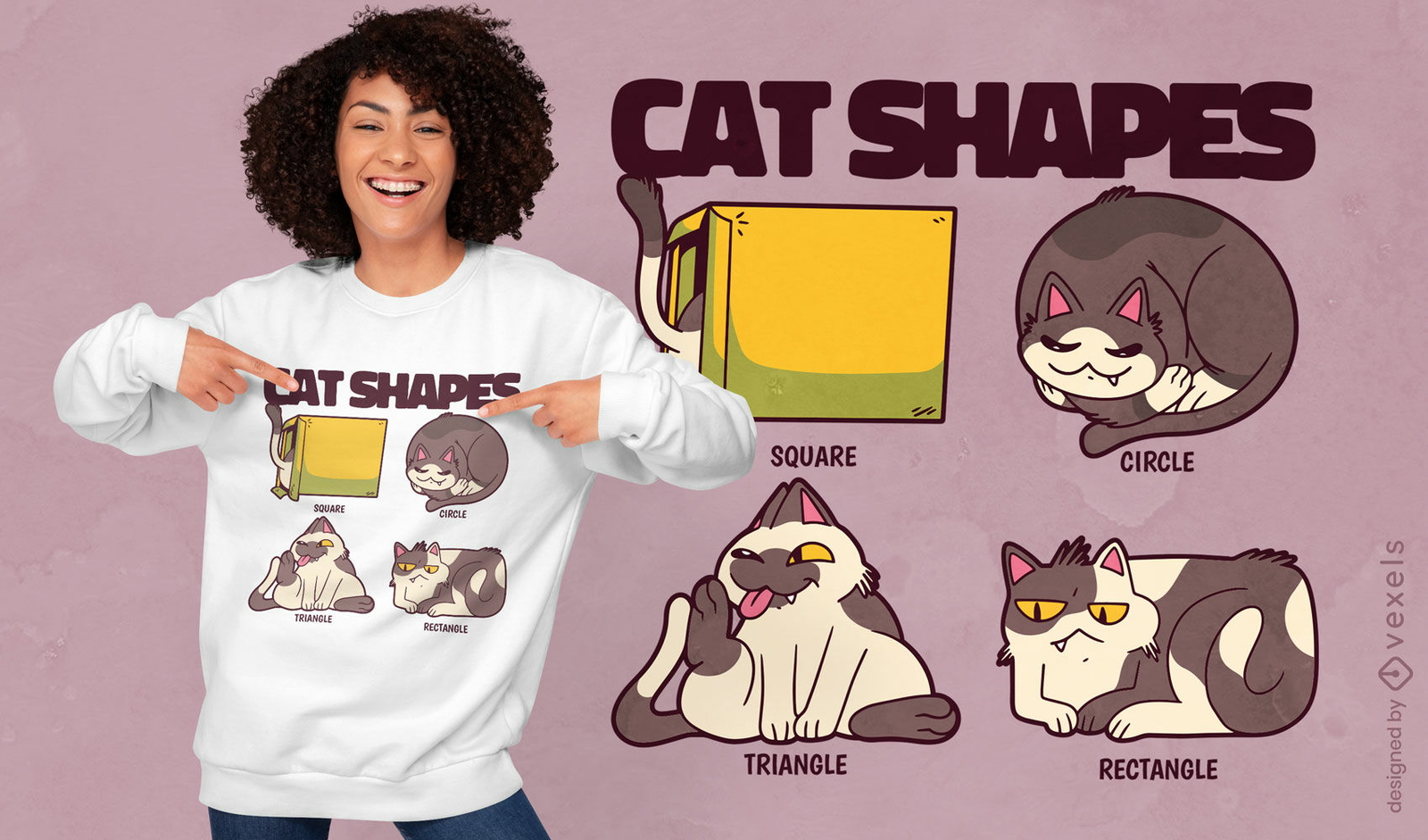 Design de camiseta com formas engraçadas de gatos