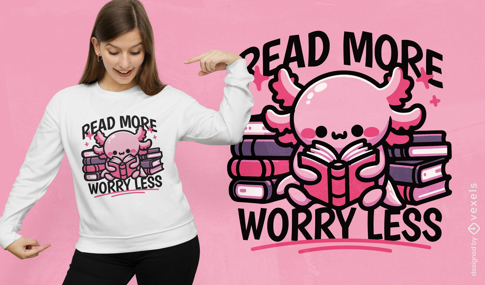 Cute axolotl reading t-shirt design