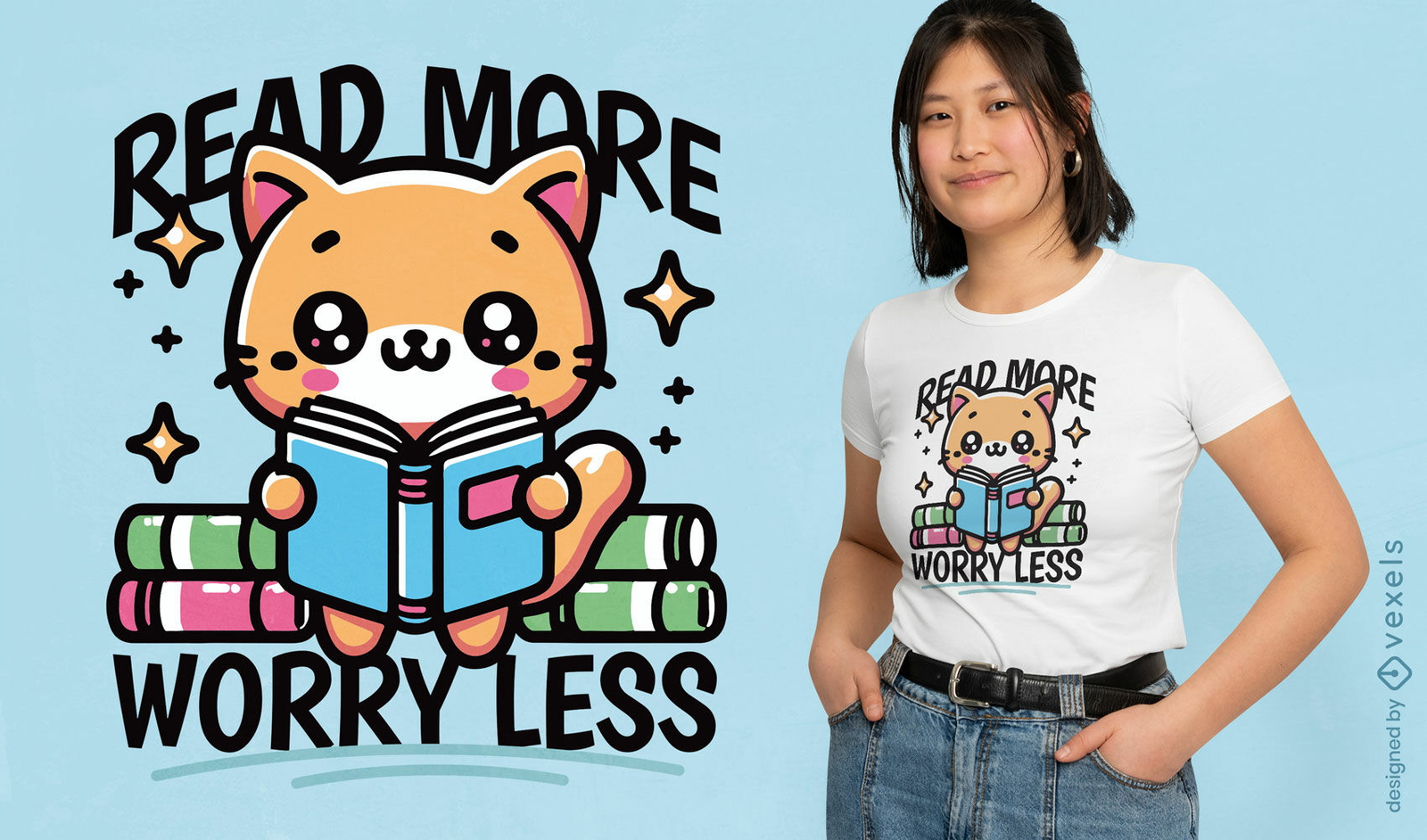 Adorable cat reading t-shirt design