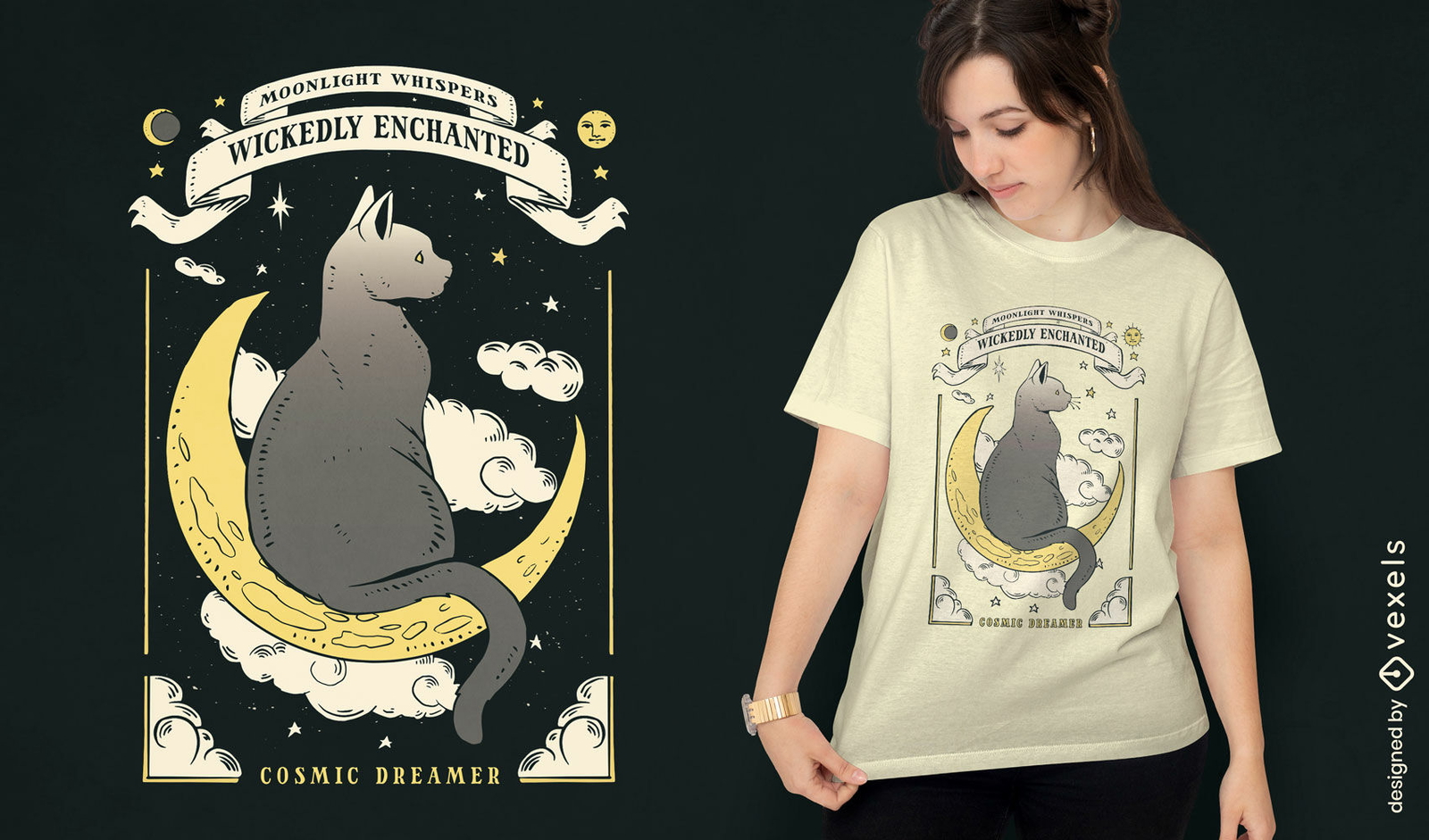 Cat moon whimsigoth t-shirt design