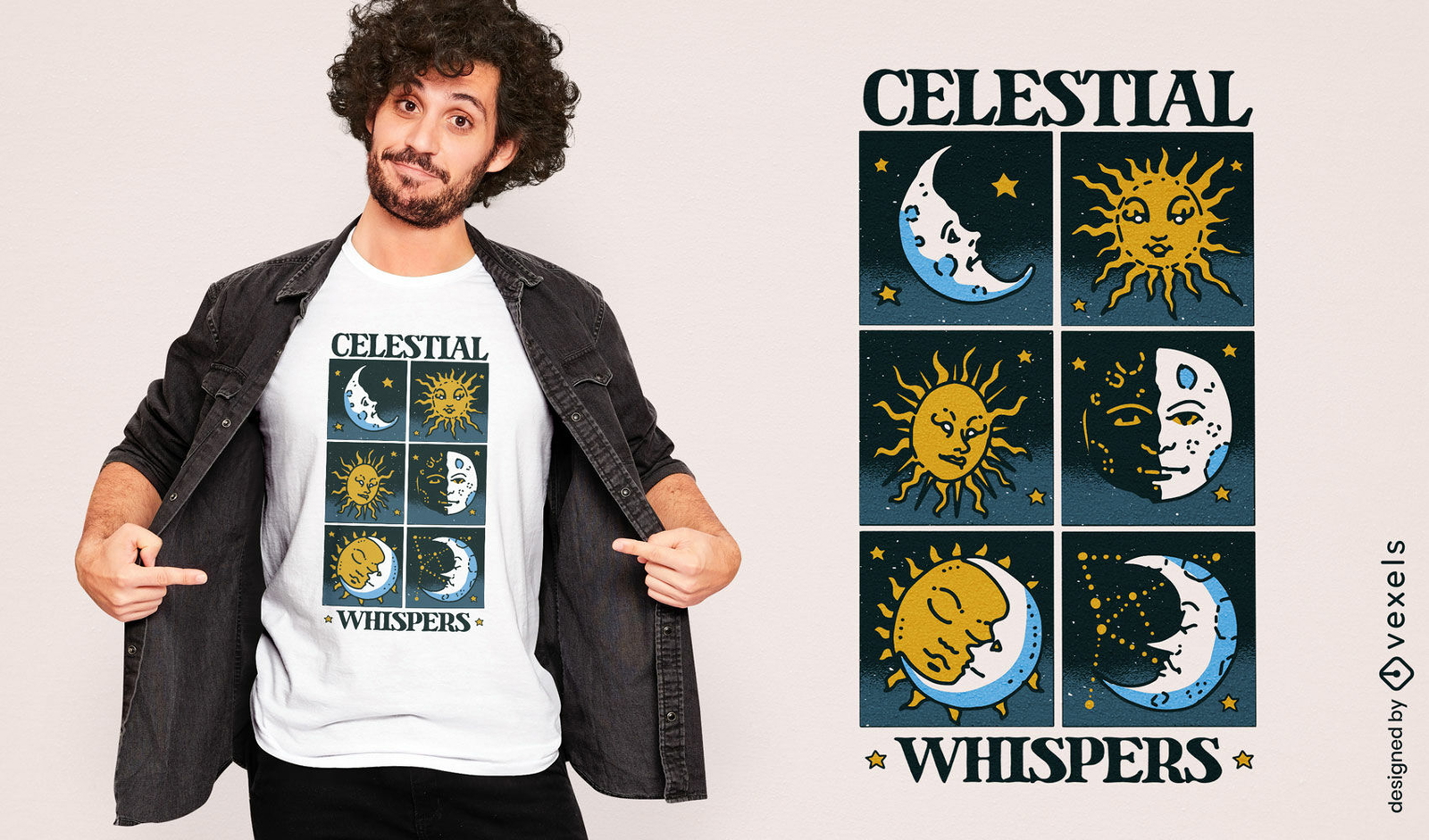 Diseño de camiseta de Whimsigoth con elementos celestiales