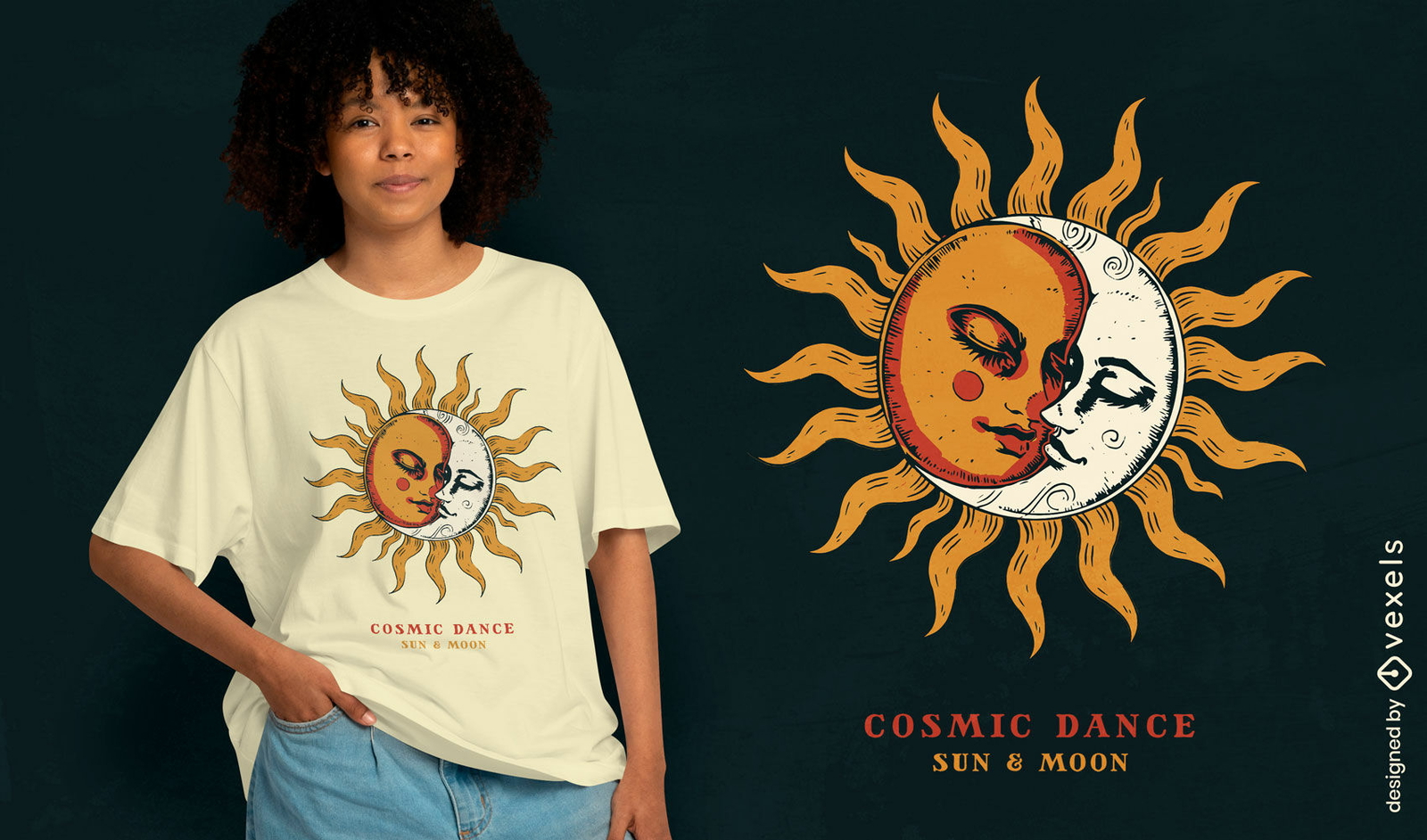 Diseño de camiseta de amor de sol y luna.