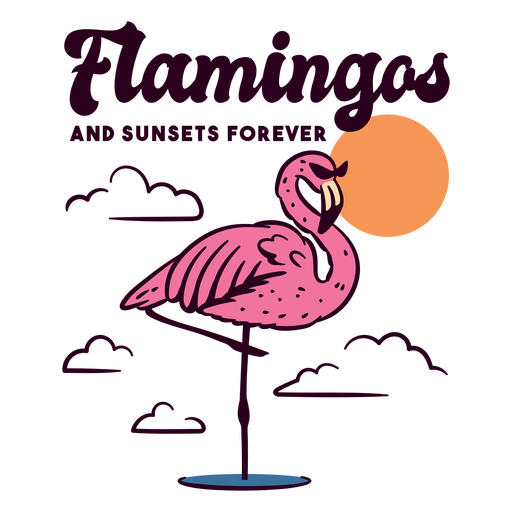 Farbenfrohe Flamingo- und Sonnenuntergangsillustration PNG-Design