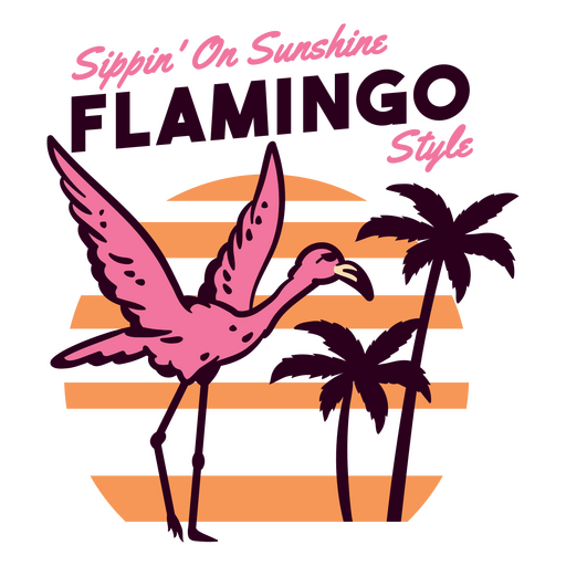 Design tropical lúdico de flamingo com vibrações de sol Desenho PNG