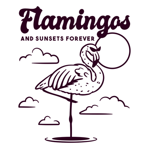 Design caprichoso de flamingo e pôr do sol Desenho PNG