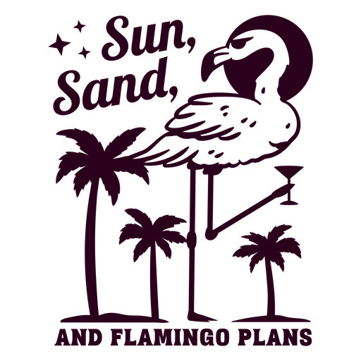 Projeto de planta com sol tropical, areia e flamingo Desenho PNG