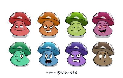 Conjunto de vetores de cogumelos de desenho animado