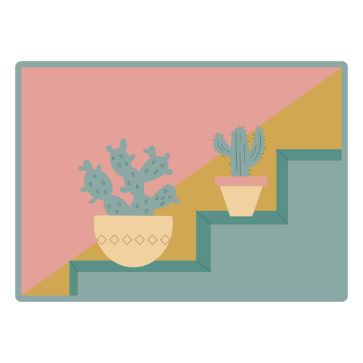 Playful cactus illustration with steps design PNG Design