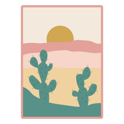 Ilustração lúdica do pôr do sol no deserto Desenho PNG