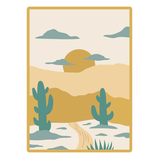 Desert landscape illustration with sun and cacti PNG Design