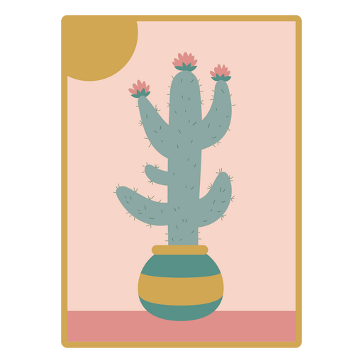 Playful cactus illustration with floral accents PNG Design