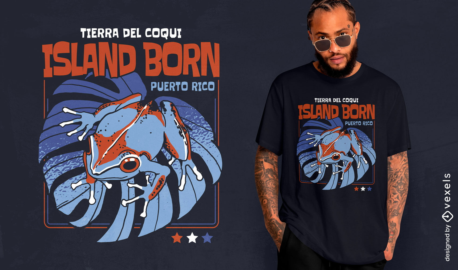 Design de camiseta com sapo coqui nascido na ilha