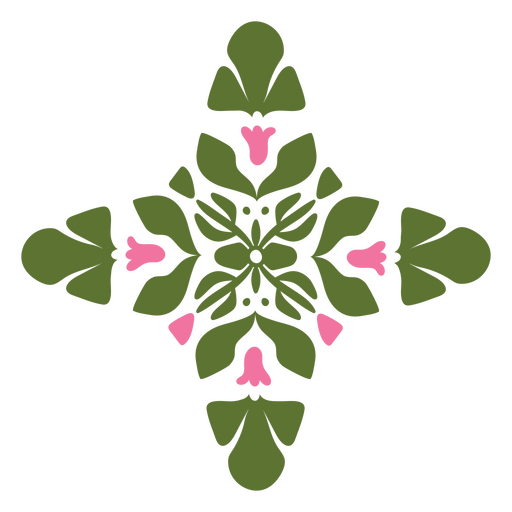 Symmetrical floral pattern design with green leaves and pink flowers t-shirt design PNG Design