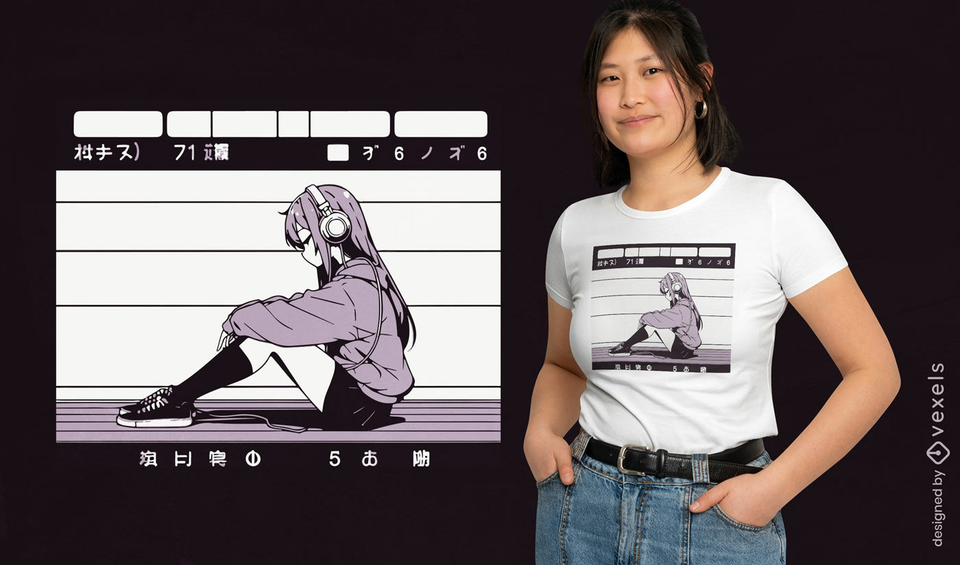 T-Shirt-Design mit lilahaarigem Anime-Mädchen