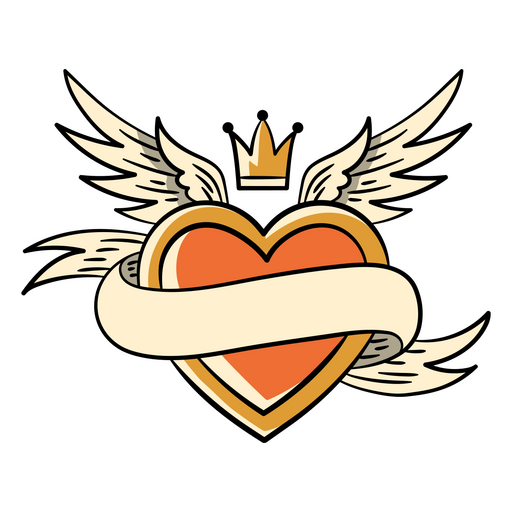 Diseño vintage de corazón alado con corona. Diseño PNG