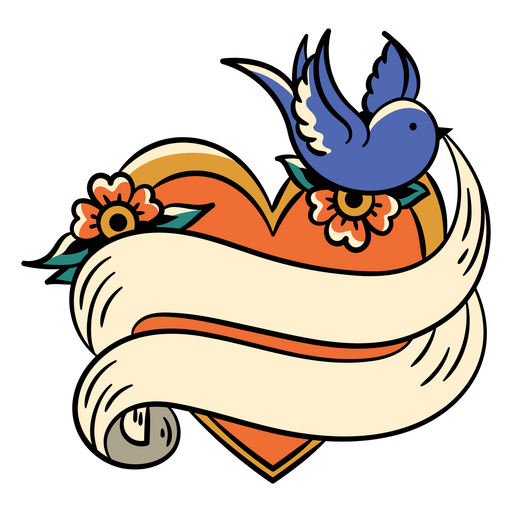 Diseño de corazón y pájaro estilo tatuaje vintage Diseño PNG