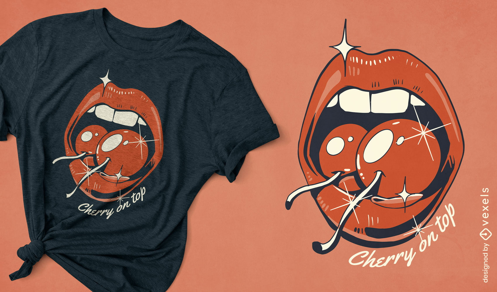Diseño de camiseta con cereza en la cima