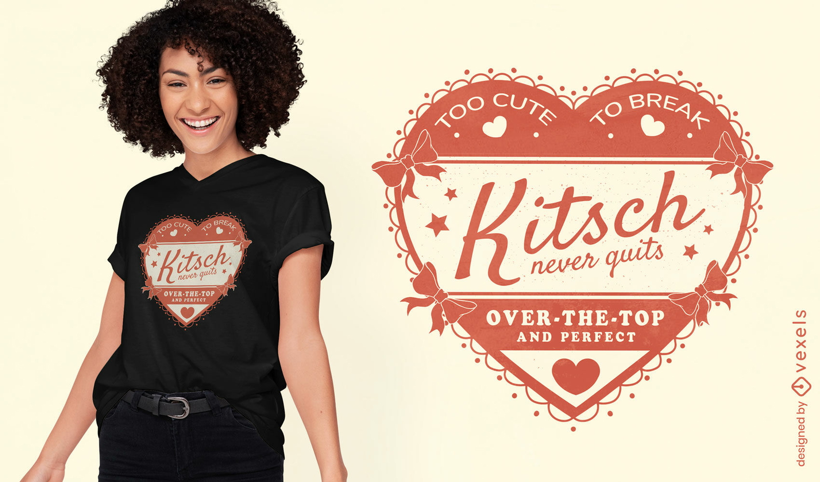 Diseño de camiseta con corazón kitsch