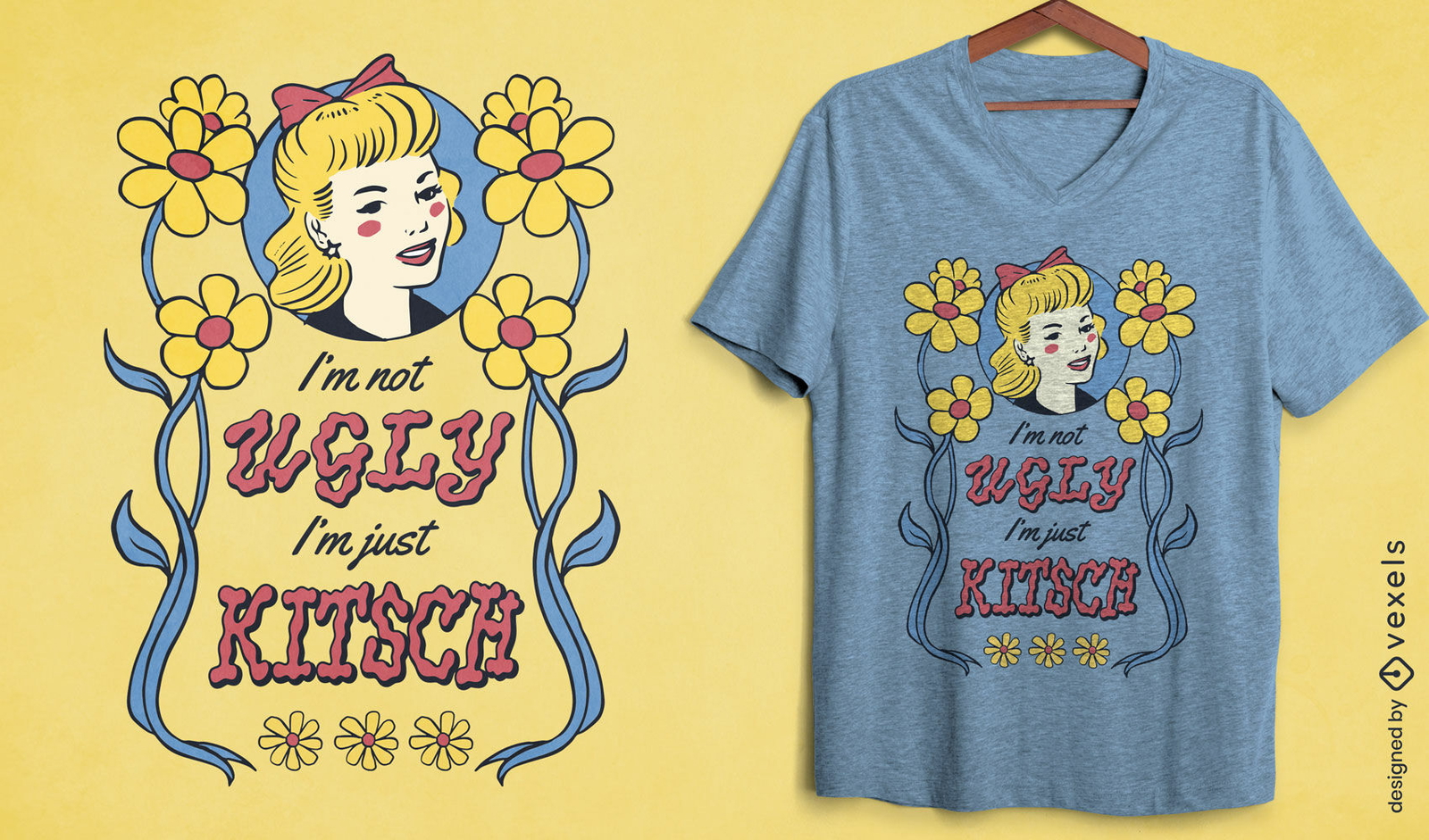 Diseño de camiseta con frase kitsch divertida