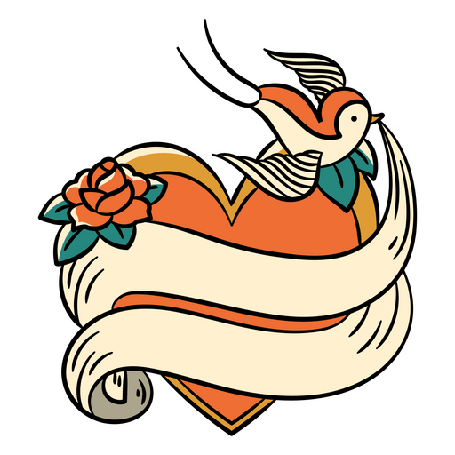 Diseño de tatuaje vintage de corazón y pájaro Diseño PNG
