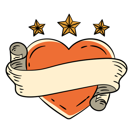 Diseño de corazón vintage con estrellas y cinta. Diseño PNG