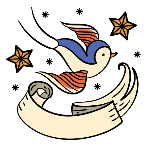 Diseño de tatuaje de pájaro y estrella de inspiración vintage Diseño PNG