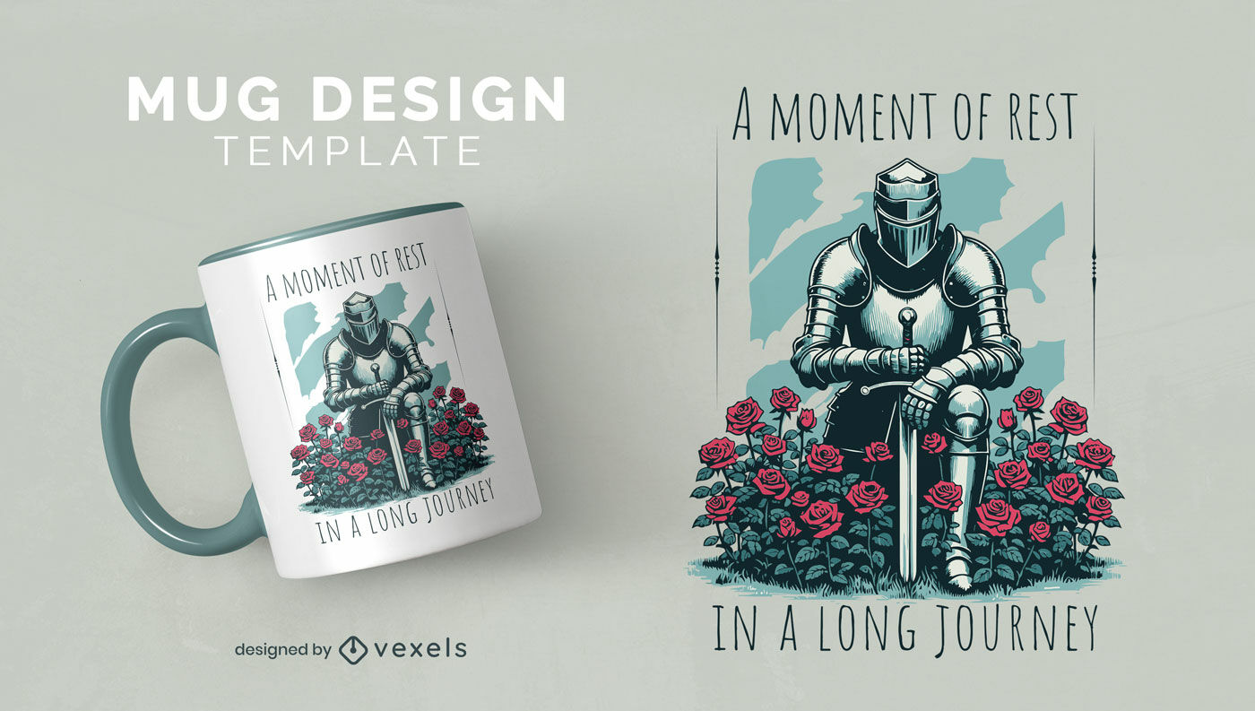 Knight resting among roses mug design