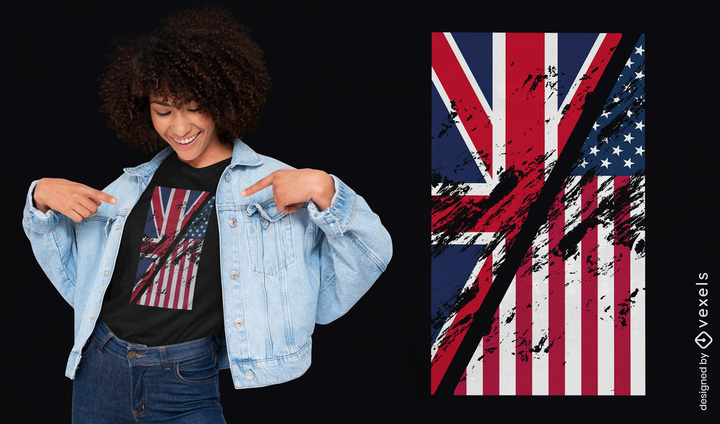 T-Shirt-Design mit kombinierten Flaggen Großbritanniens und der USA