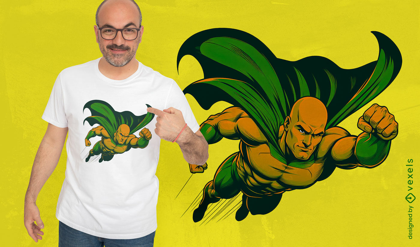 Diseño de camiseta de superhéroe calvo