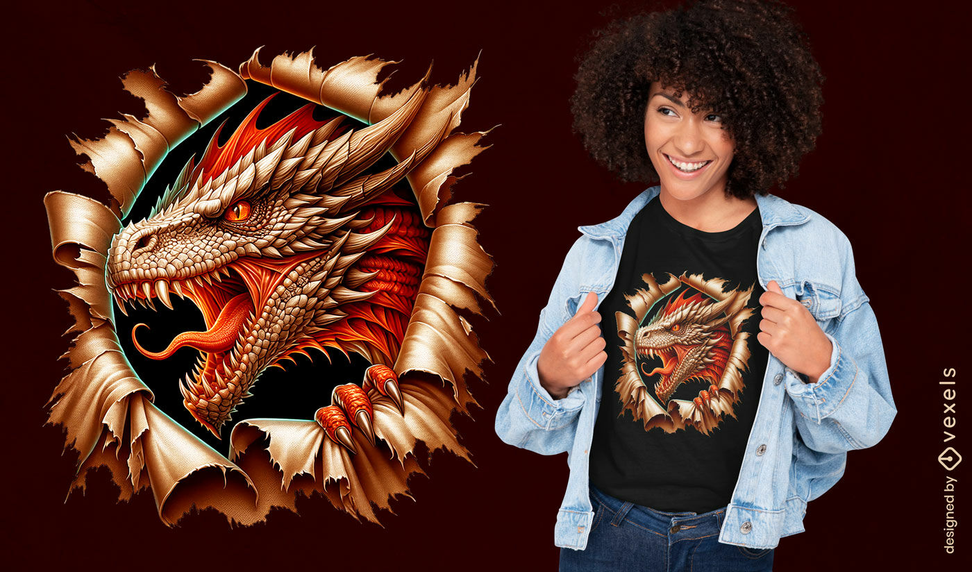 Diseño de camiseta con cabeza de dragón feroz