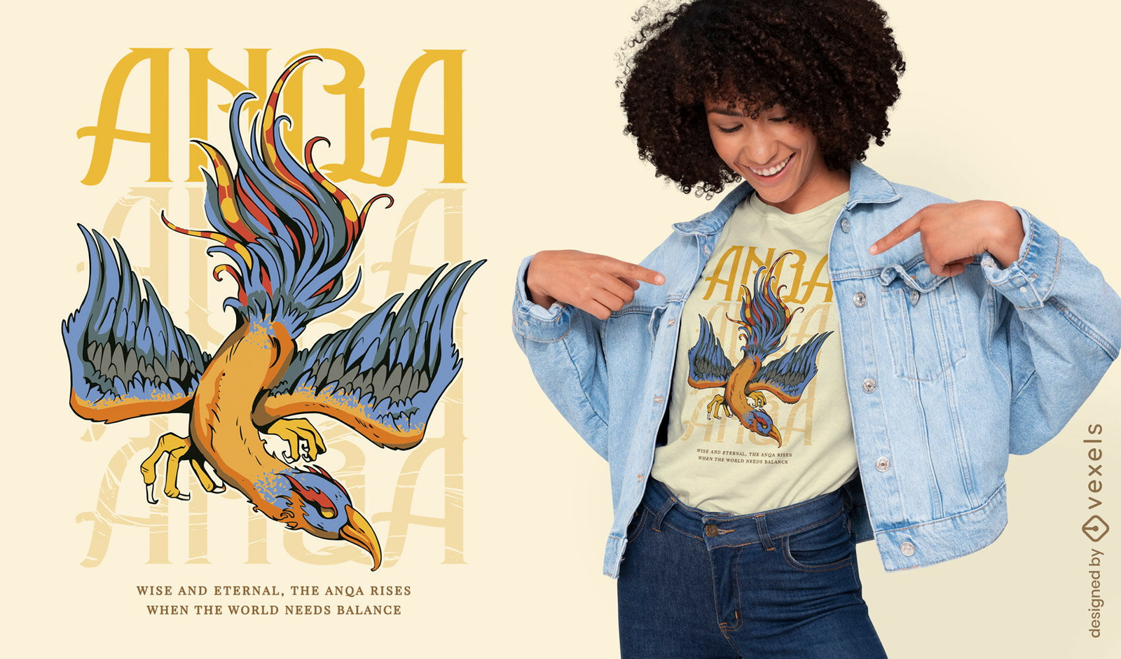 Design colorido de camiseta com criatura anqa