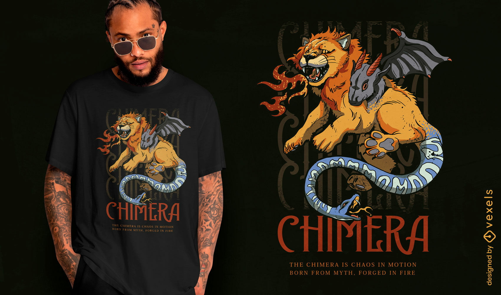 Design de camiseta com quimera mítica